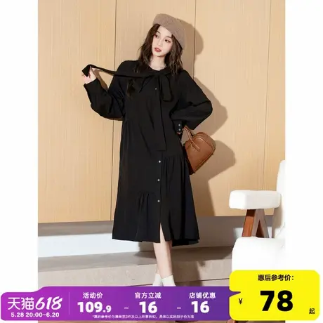 唐狮黑色长袖连衣裙女2024秋季新款初秋韩系女装小个子宽松长裙y2图片