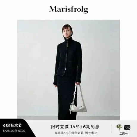 【轻密针织】玛丝菲尔秋黑色流苏羊毛直筒裙休闲针织半裙图片