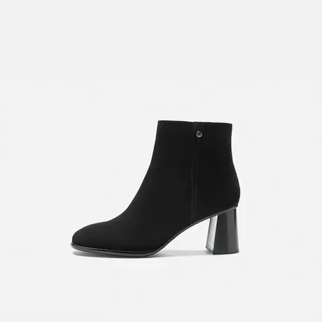 奥莱专供Nine West/玖熙时装靴女款时尚短靴圆头羊反绒面革高粗跟图片