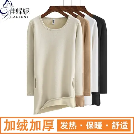 冬季新款韩版圆领加绒修身加厚纯色中长款连衣裙上衣内搭长袖女装图片