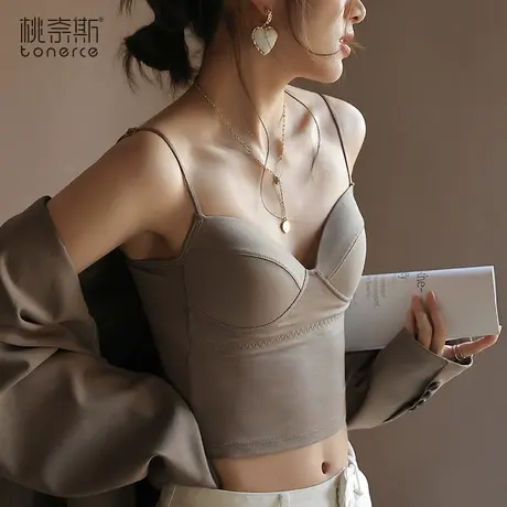 小吊带带胸垫女内搭外穿美背文胸一体式背心夏季短款露脐打底上衣图片