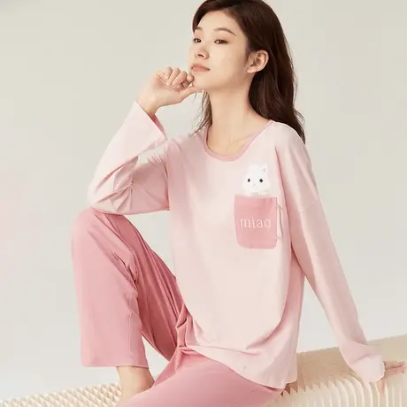 顶瓜瓜女士纯棉睡衣春秋薄款可爱印花宽松韩版圆领外穿家居服套装图片