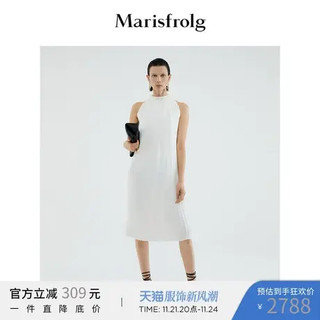 玛丝菲尔2022夏季时尚挂脖性感优雅白色复古无袖小礼服连衣裙女图片