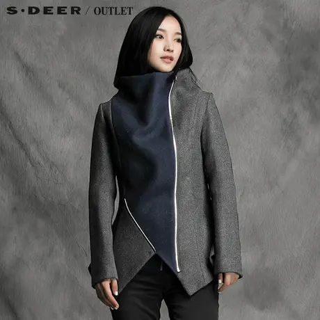 s.deer圣迪奥女装2016冬装新品毛呢大衣毛呢外套S14481720图片