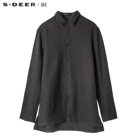sdeerhe圣迪奥男装休闲简约前短后长开衩设计翻领上衣H16370555图片