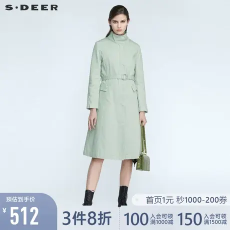 sdeer圣迪奥春秋装时尚立领收腰拼接A字长款风衣S21181809图片