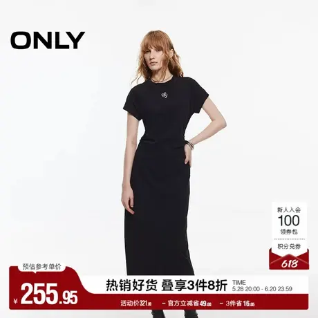 ONLY奥莱2025夏季新款时尚通勤风圆领插肩短袖长款连衣裙女图片