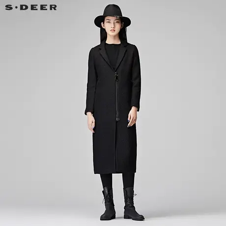 sdeer圣迪奥2018冬装肌理感斜襟修身翻领长款毛呢大衣女S16481891图片