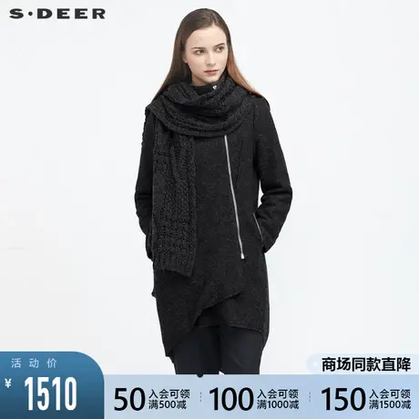 sdeer圣迪奥女装休闲立领拼接围巾两件毛呢大衣S20481713图片