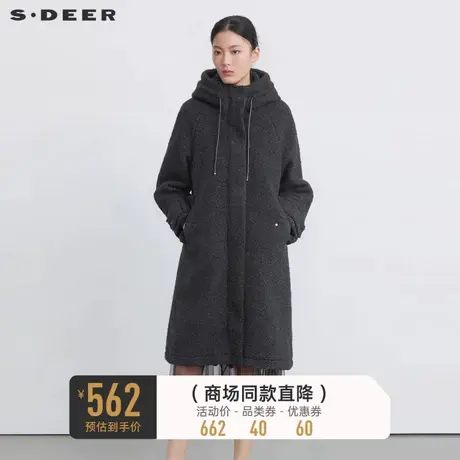sdeer圣迪奥女装休闲高领连帽摇粒绒长款大衣S22481804图片