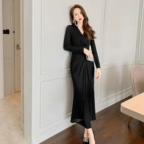 时尚优雅连衣裙女2024新款晚宴聚会小礼服平时可穿别致黑色长裙子图片
