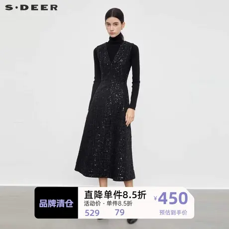 sdeer圣迪奥女装小香风套装V领格纹无袖连衣裙S23461203图片