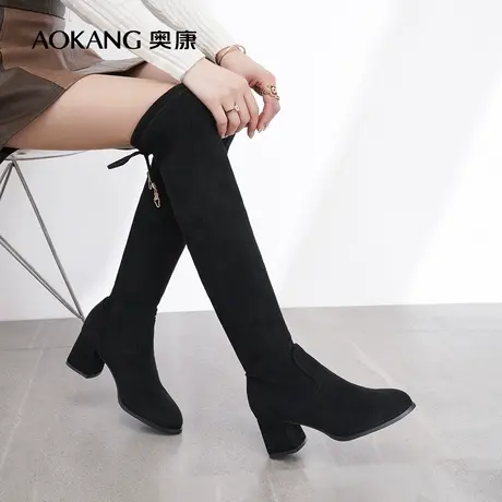 【门店发货】奥康女鞋 冬季新款时尚过膝长靴增高瘦瘦靴长筒女靴商品大图
