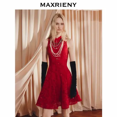 【商场同款】MAXRIENY新中式散摆收腰无袖连衣裙25秋款宴会礼服裙图片