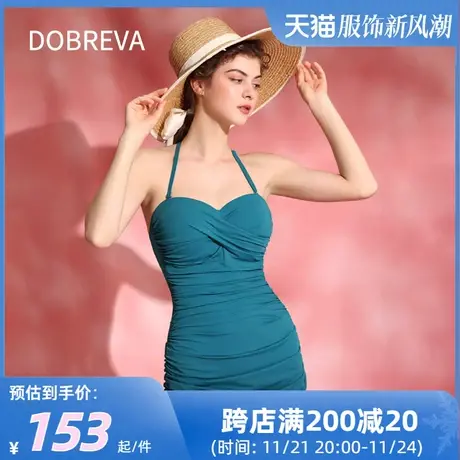 Dobreva温泉微皱遮肚连体泳衣全尺码大胸显小薄款秋显瘦美背保守图片