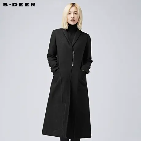 sdeer圣迪奥2018冬装翻领线条贴片A字长款羊毛呢大衣女S16481892图片