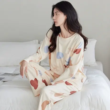 蝶安芬女士睡衣女款冬季家居服长袖外穿纯棉简约两件套装官方正品图片