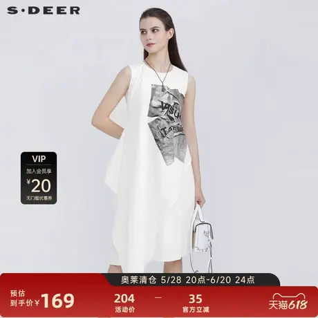 【sdeer奥莱】圣迪奥个性圆领字母印花无袖连衣裙S21281210图片