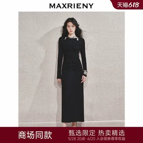 【冬日逸境-商场同款】MAXRIENY水晶织带浪漫精致连衣裙小黑裙图片