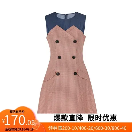 【艾格】2023春季新款女装时尚千鸟格纹拼接无袖学院气质连衣裙图片