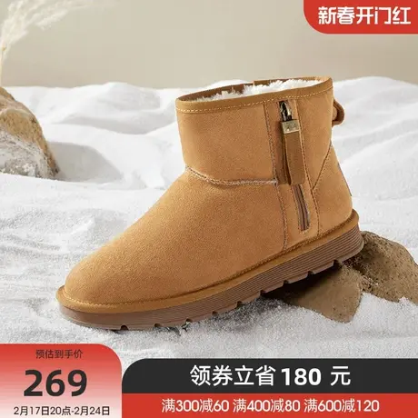 骆驼冬季新款加绒保暖反绒软皮耐折止滑雪地靴图片