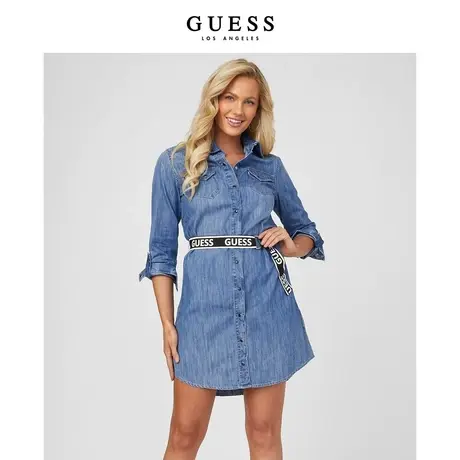 GUESS 23年新款秋女士翻领收腰复古摩登牛仔连衣裙-Q2BK08D14L9图片