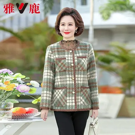 雅鹿妈妈春季格子外套2024新款洋气高贵中年小西装中老年上衣女装商品大图