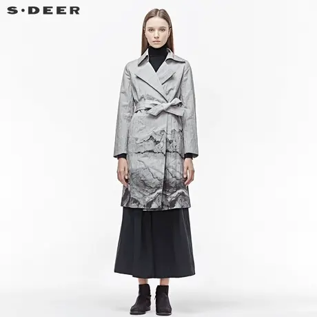 【直播间专属】sdeer圣迪奥翻领水墨晕染插袋系带风衣S19381862图片