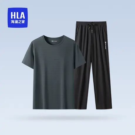 HLA/海澜之家男士圆领短袖长裤套装轻薄面料细腻柔软清凉透气套装图片