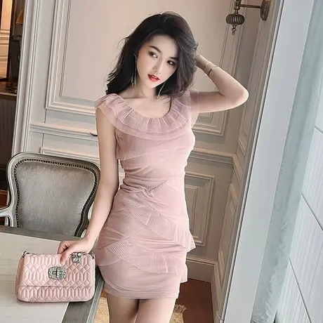 甜美风辣妹高级感轻奢网纱连衣裙女装设计感小众收腰显瘦包臀短裙图片