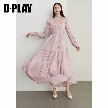 DPLAY2025年春季新款气质粉色连衣裙女收腰千金风A字长裙沙滩裙图片