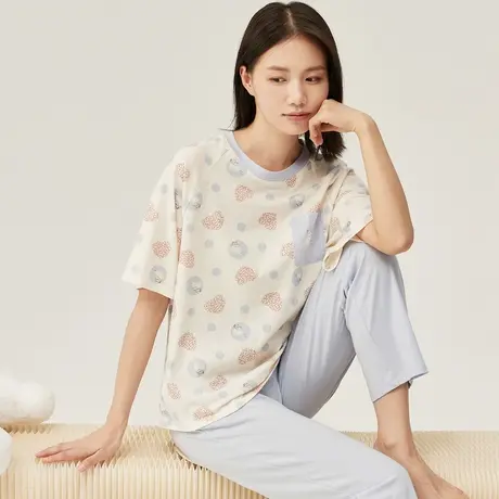 顶瓜瓜睡衣女夏天薄款纯棉短袖长裤可外穿家居服套装夏季图片