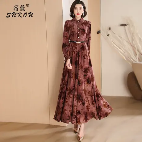 衬衫领金丝绒长裙女2024秋冬装新款新中式减龄高级感超好看连衣裙图片