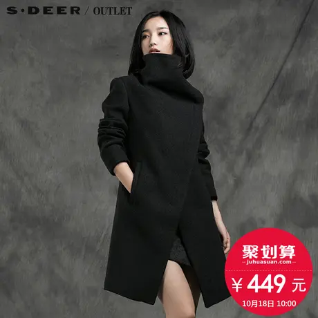 s.deer圣迪奥女装冬装毛呢大衣立领中长款呢外套S14481846图片