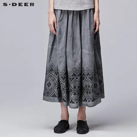 sdeer圣迪奥女装分割拼接绿调印花半身长裙S17281179图片