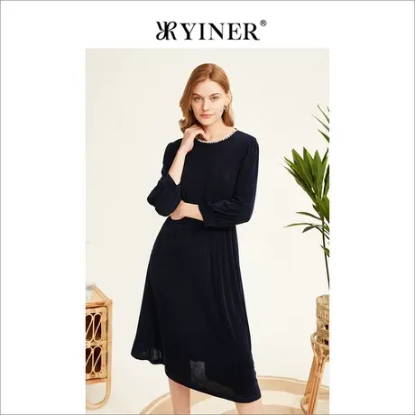 YINER音儿线上专选女装2022夏季法式优雅黑色显瘦连衣裙图片