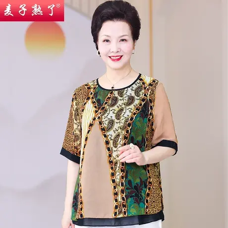 妈妈春装新款T恤洋气夏雪纺小衫阔太太上衣服秋50岁中老年人女装商品大图