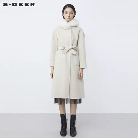 【直播间专属】sdeer圣迪奥连帽收腰H型长款毛呢大衣S21481842图片