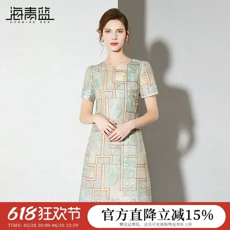 海青蓝 刺绣连衣裙女夏季2025新款短袖复古时尚气质独特洋气裙子图片