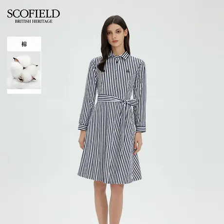 【含棉】Scofield女装利落知性蓝白条纹衬衫连衣裙2025秋季新品图片