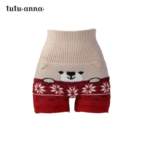 tutuanna秋冬保暖裤女舒适小熊高腰腹卷裤商品大图
