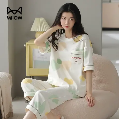 夏季女士睡衣家居服七分裤宽松睡衣短袖纯棉韩版可爱薄款清爽舒适图片
