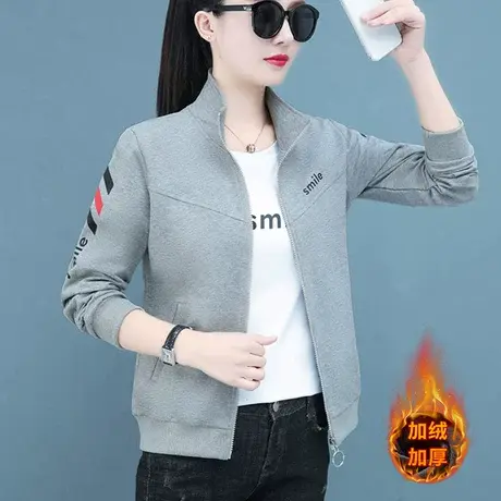 中年女士外套女春秋2022新款秋冬加绒中老年女装卫衣秋装妈妈上衣商品大图