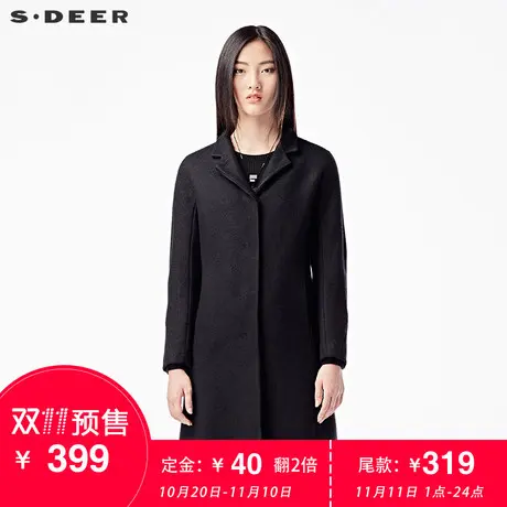 【预售】sdeer圣迪奥冬装纯色简约暗扣中性毛呢大衣外套S16481899图片