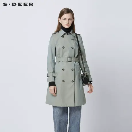 sdeer圣迪奥女装春秋装双排扣收腰中长款风衣外套女S21361703图片