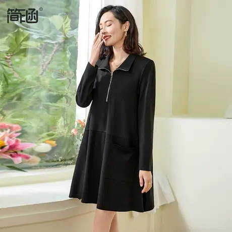 简涵女装拉链半开式连衣裙2024年春季新款宽松休闲气质洋气卫衣图片
