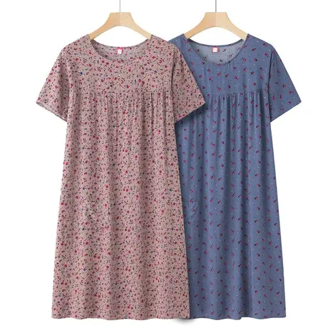 中老年人棉绸睡裙女新款睡衣夏薄款妈妈宽松大码短袖连衣裙子夏季图片