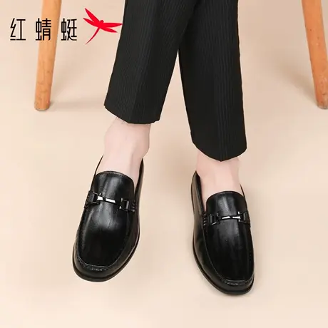 红蜻蜓男鞋夏季鞋子男士软皮软底一脚蹬懒人豆豆鞋休闲皮鞋男真皮图片
