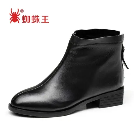 蜘蛛王清仓短靴女春季百搭后拉链平底软皮黑色真皮时尚靴子潮图片