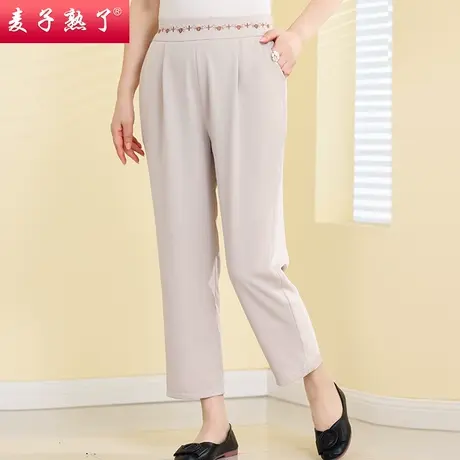妈妈夏装2023新款休闲裤中年九分休闲裤子40-50岁松紧腰裤子女装图片